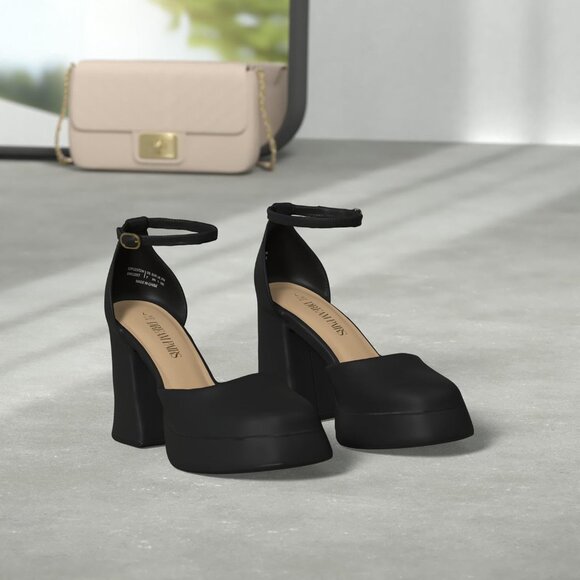 Dream Pairs Black-pu Polyurethane (PU) Closed Toe Block Pumps Ankle Strap Shoes - Picture 2 of 10